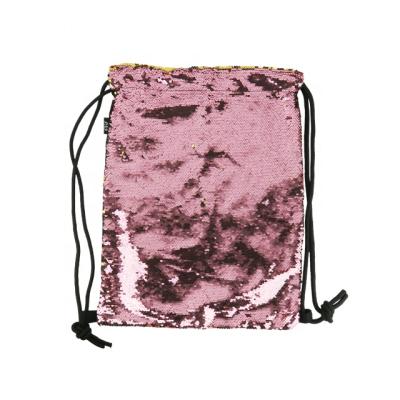 China Reusable Custom Print Cotton Drawstring Pocket Rose Sequin Storage Backpack Bag for sale