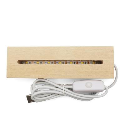 China Modern USB Wooden Led Low Lamp Led 3D Night Light Stand Display Round Oval Wooden Light Base For Acrylic for sale