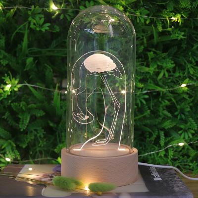 China New Design Glass Cover Table Lamp Romantic Flamingo Acrylic Decoraion Desk Light USB LED Acrylic Night Light for sale