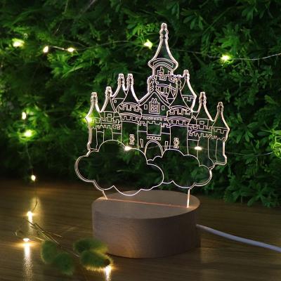 China Modern Creative Gift Lamp Wooden Base 3D USB Table Lamp Led Bedroom Decoration Acrylic Night Light For Kids for sale