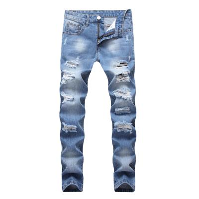 China Ripped Waterproof Men Distressed Destroyed Straight Fit Washed Jeans for sale