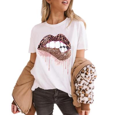 China QUICK DRY T-shirt Glitter Bite - Women T Shirt Sparkle Lips Printed White Short Sleeve Tees Female Tee Tops for sale