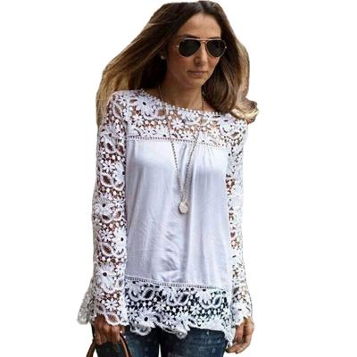 China 2021 Women's Sheer Sleeve Shirt Embroidery Lace Crochet Chiffon Shirt QUICK DRY Ecowalson for sale