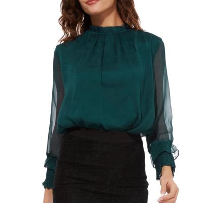 China New Breathable Chiffon Shirt Women Stand Collar Chiffon Long Sleeve Shirt for sale