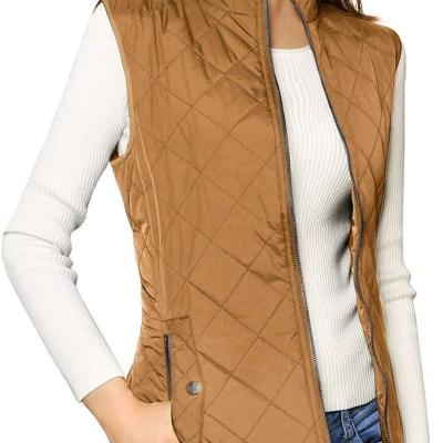 China Breathable Women's Quilted Vest , Stand Collar Lightweight Zip Padded Vest Pocket Zip Padded for sale