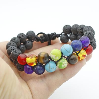 China FASHIONABLE Popular Bracelet Volcanic Rock 7 Chakras Healing Crystals Double Layer Bracelet Meditation Relax Yoga Stone Beads Bracelet for sale