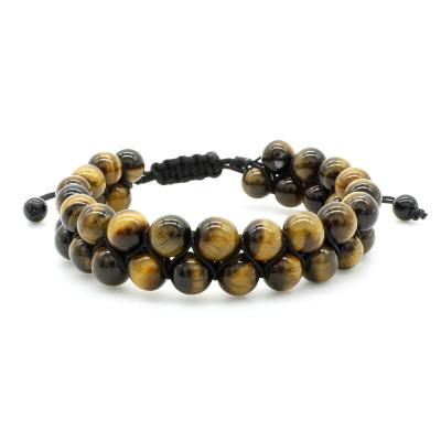 China FASHIONABLE 8mm natural stone bead bracelets adjustable double row Lava Rock Tiger Eye Bracelet than charm stone bead two layers of bracelet for sale