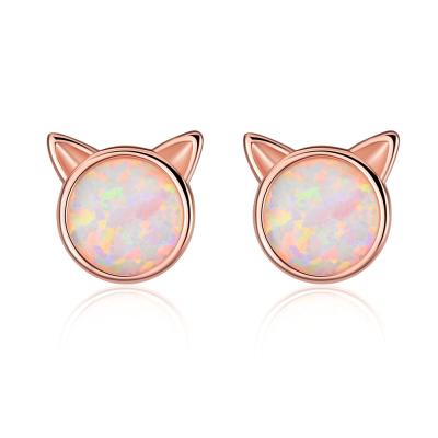 China NEW Trendy 925 Sterling Silver Women Stud Earrings with Cat Head Opal Earrings for Women Girls Teen Jewelry for sale