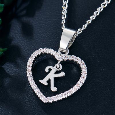 China Silver Letter Charms Silver Letter Charms Letter Pendant Zircon Heart Necklace Pendant Necklace For Lady for sale