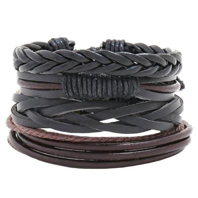 China NEW FASHIONABLE Wholesale Leather Braided Bracelet Wrap Bracelet Diy Cowhide Knitting Bracelet Men Leather Bracelet for sale