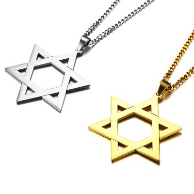 China Gold 51mm Hexagram Men's Star Hollow Pendant FASHIONABLE Stainless Steel David Necklace Stainless Steel Hollow Pendant for sale