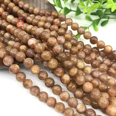 China Natural Natural Gold Sunstone Round Loose Beads Energy Healing Gemstone For Jewelry Making DIY Bracelet for sale