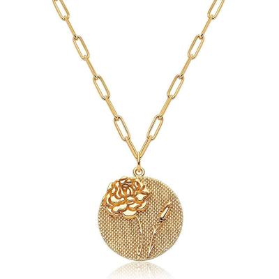 China FASHIONABLE Twelve Birth Month Flower Necklace Real Flower 18K Gold Coin Sweater Chain Pendant Necklace for sale