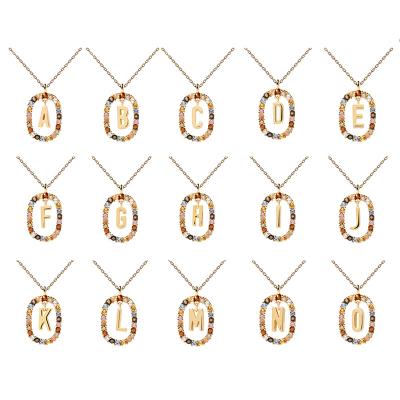 China 2021 Wholesale Gold Colorful Fine Jewelry TRENDY Long Chain Zircon Alphabet Zircon Initial Necklaces For Women for sale