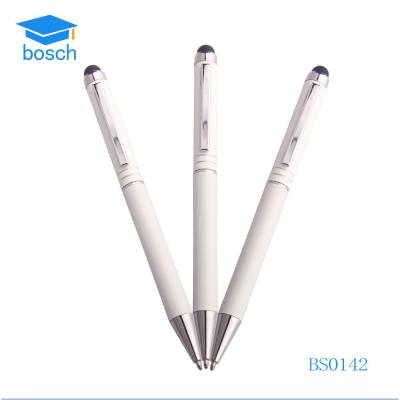 China office & School Pen Metal Pen White Body, Twist Ballpoint Pen, Touch Screen Pen with Stylus Tip for sale