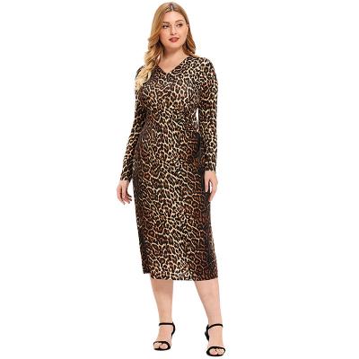 China Sustainable Leopard Print Stretch Size Design Plus Size Women Dress 2021 for sale