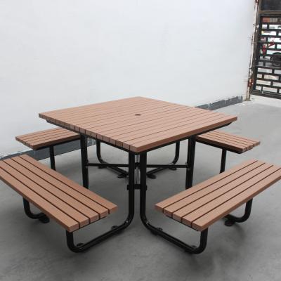 Chine Table de pique-nique avec quatre bancs cadre en acier doux avec bois plastique recyclé / ardoises HDPE à vendre