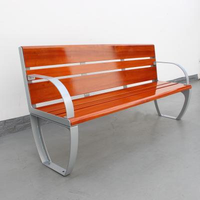 China Outdoor Park Wooden Bench Seat With Back Antiseptic Wood Glossy Metallic Silver Steel Color for sale