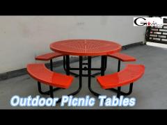 Round Outdoor Picnic Tables 1980mm Dia Perforated Steel With 4 Bench