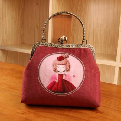 China Lady Vintage Velvet Rose Flower Kiss Lock Wallet Clutch Card Holder Coin Bag Pouch Purse for sale