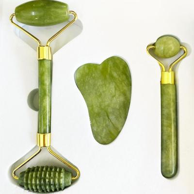 China New Portable Popular Green Roller Jade Scraping Massage Tools Facial Jade Gua Sha for sale