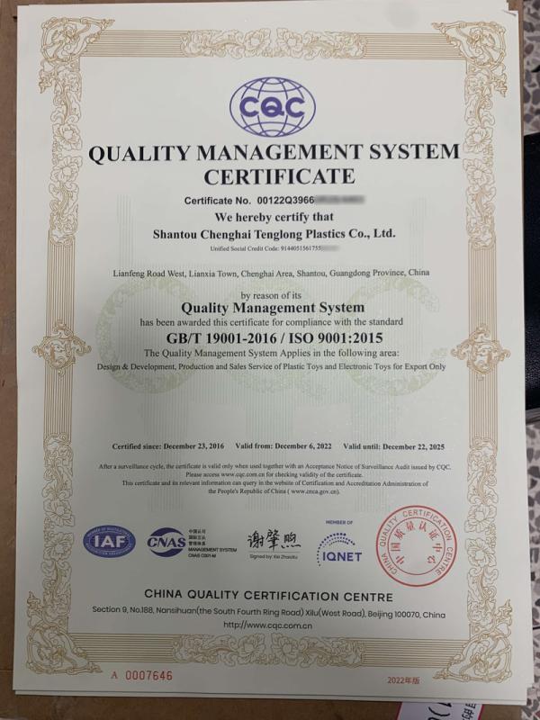 ISO9001 - Shantou Chenghai Tenglong Plastics Co., Ltd.