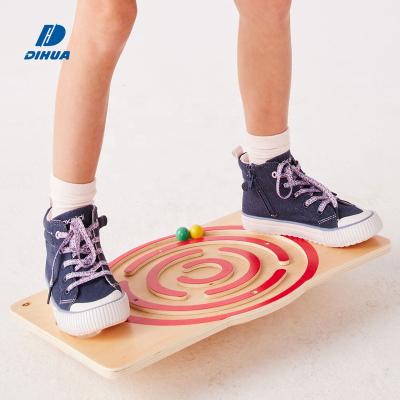 China Colorful Wooden Balance Board For Kids Rolling Ball Maze Balance Wobble Board Wood Maze Game Exercise Family Balance Board for sale