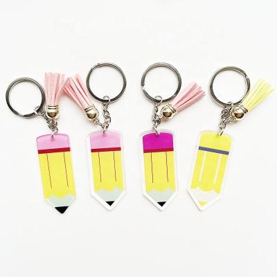 China Fashional Keepsake Gifts Wholesale 14 Colors Blank Appreciation Plastic Tassel Clear Pencil DIY Acrylic Master Key Chain for sale