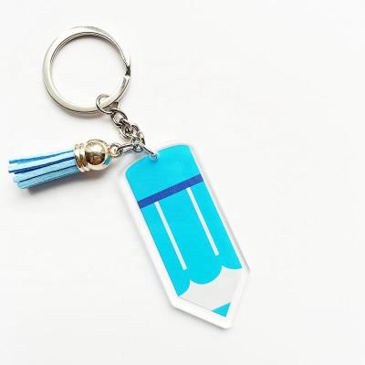 China Clear Tag Charm Teacher Pencil Fashional Keepsake Gifts Acrylic Plasti Key Chain Appreciation Gift Backpack for sale