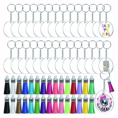 China Fashional Keepsake Gifts Round Sublimation DIY Plastic Monogram Mask Clear Acrylic Key Chain With Tassel for sale