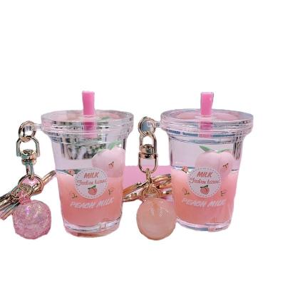 China Cute Souvenir Souvenir Decoration Kawaii Drink Charm Boba Liquid Milk Bubble Quikcsand Key Chain for sale