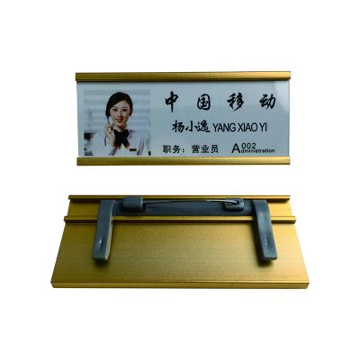 China Security Pin Aluminum Nameplate Metal Logo Pin Tag Employee Badge Holder Wholesale Reusable for sale