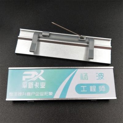 China Reusable Pin Cheap Metal Identification Business Tag Employee Aluminum Alloy Name Badge With Pin for sale