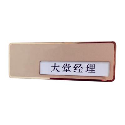 China Blank Magnetic Custom Metal Sublimation Hotel Staff Employee Rose Gold Pin Reusable Unique Name Badge for sale