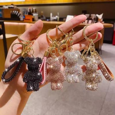 China High Quality Bling Bear Rhinestone Rhinestone Key Chain Car Souvenir Gifts Promotion 15 Colors Leather Bracelet Key Chain For Bag Pendant for sale