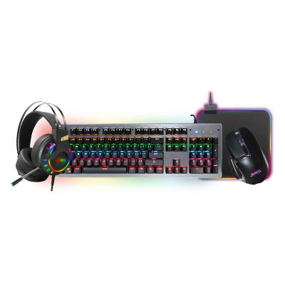 China Plug & Play Game Combos 19 Keys No Punch Wired USB Keyboard 4800DPI Mouse Noise Reduction Headset Support Multipe RGB Programming OEM for sale