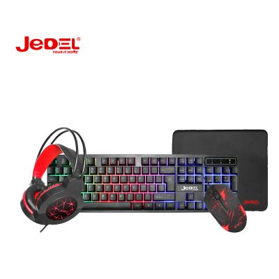 China Jedel Plug and Play Game Set 4 in 1 Gift Box RGB Gaming Keyboard Mouse Headset and Mousepad Combo with Cheap Price Gaming PC Set Combo for sale