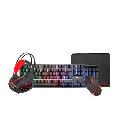 China Anti-ghosting Jedel Gaming 4 in1 Gaming Keyboard Mouse Headset RGB Rainbow LED Backlight Gamer Slot Combo Gaming Mouse Illuminate for sale