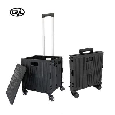 China Amazon Best Selling Fashion PP Plastic 360 Wheel Removable Folding Portable Folded Luggage Shopping Carts for sale