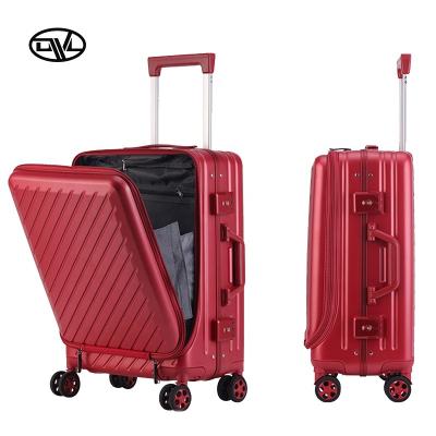 China New Fashion Business Red Color ABS PC Aluminum Frame Travel Luggage Luminous Trolley Suitcase With Laptop Bag for sale