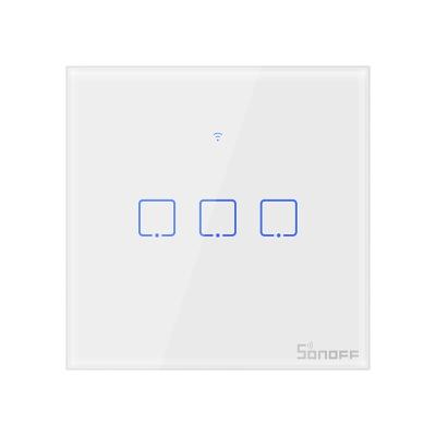 China Retail ITEAD Wall Lamp Switch SONOFF T0 UE 3C TX EU WiFi Smart Wall Touch Screen PC+ Tempered Glass Panel Switches for Smart Home Alexa Voice Control for sale