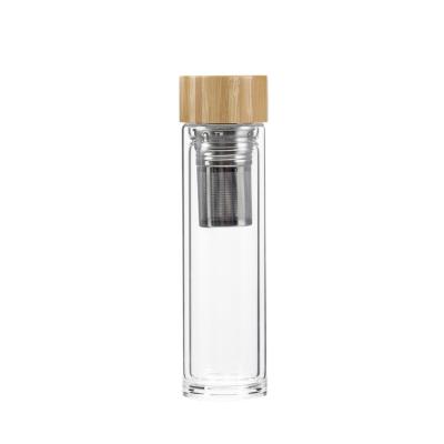 China Best Price 16oz- Portable Eco-friendly Bamboo LID Tea Filter Glass Tumbler With Infuser for sale