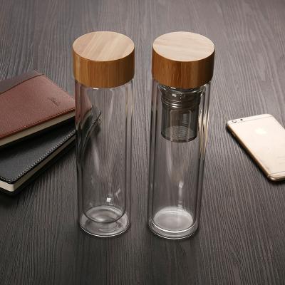 China Double Wall Design 500ml Elegant Reusable Free Mouth Wholesale Chinese Tea Bpa Glass Water Bottles With Filter for sale