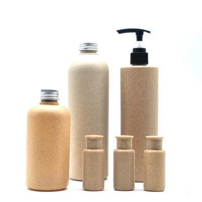 China Degradable Fiber Bottle Wheat Straw Bottle Eco-friendly Stain Press Pump Head Wheat Shampoo Cosmetic Packaging Viable Packaging for sale