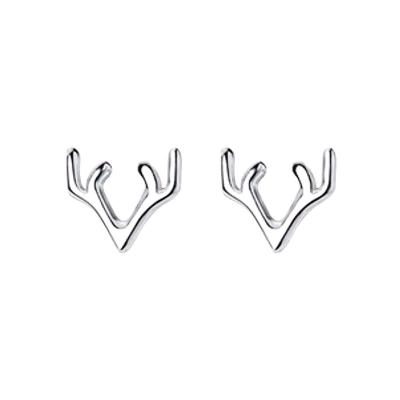 China Wholesale Custom Cute 14k Gold Plated Elk Jewelry Christmas Gift Simple Mini 925 Sterling Silver Antlers Earring Stud For Girls Kids for sale