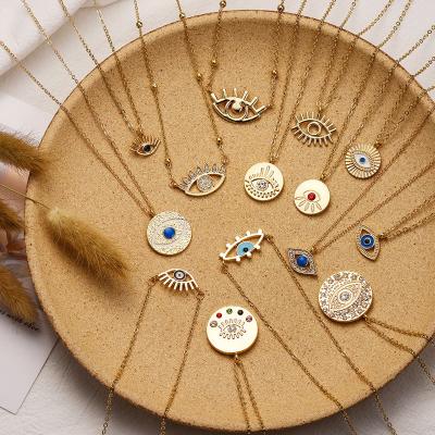 China Cute Lady Party Golden Blue Eye Shaped Evil Eyes Oval Necklace Pendant Necklace for sale