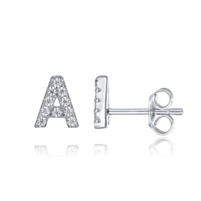 China A-Z Alphabet Earrings Cute 925 Sterling Silver CZ Initial Letter Stud Earrings for sale