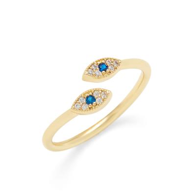 China CLASSIC 925 Sterling Silver 14K Gold Evil Eye Rings Adjustable Open Jewelry for sale