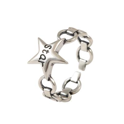 China Vintage Fashion CLASSIC Personality 925 Sterling Silver Made Old Star Shaped Opening Ring With Adjustable Korean Style Jewelry for sale