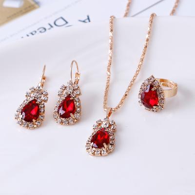 China New Jewelry Waterdrop Wedding Rhinestones Necklace Luxury Design Shiny FASHIONABLE Elegant Ring Earrings Women Jewelry Set for sale